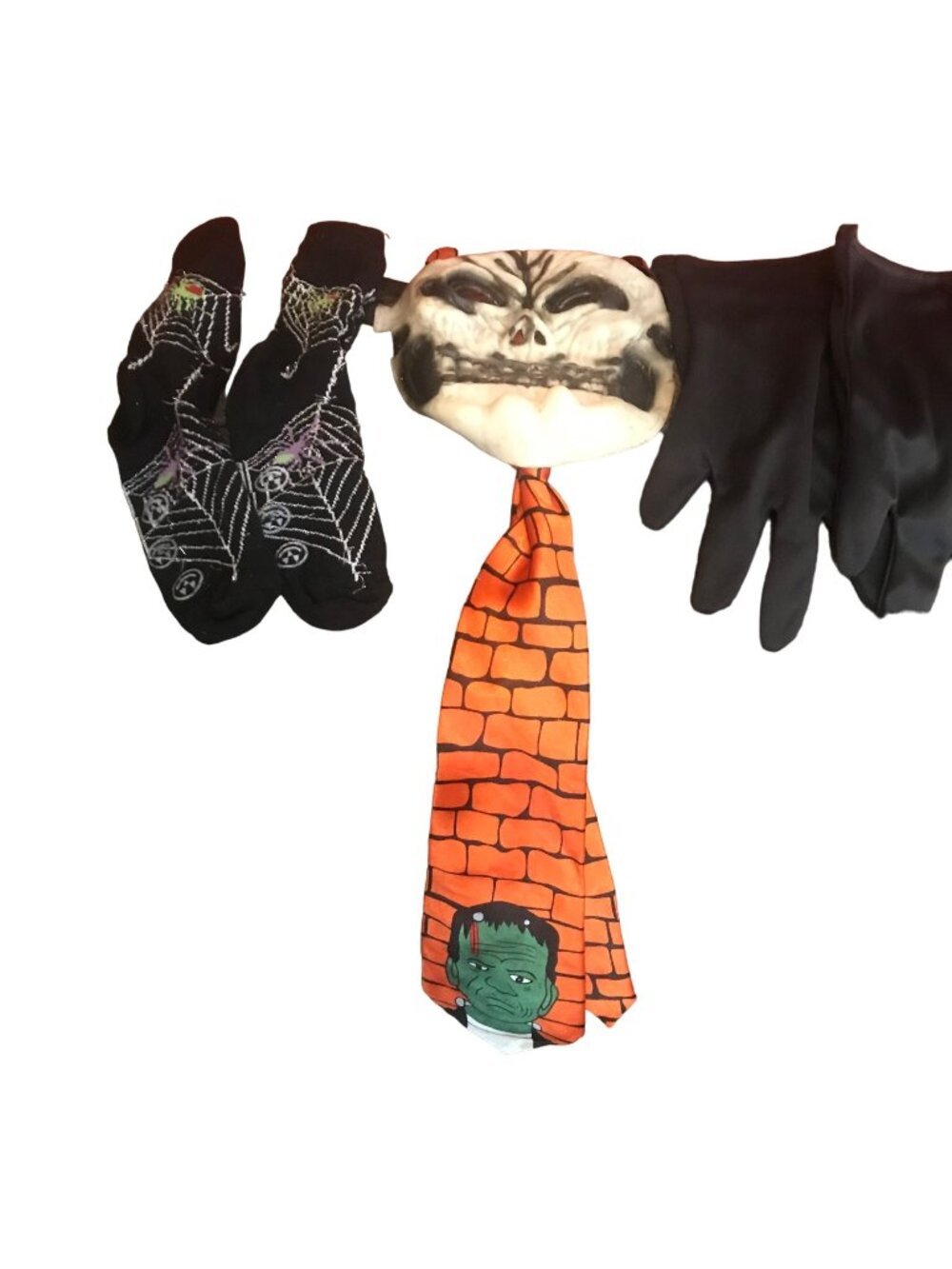 Haloween Costume Lot Spooky Skeleton Mask Spider Socks Halloween Tie & Gloves Se